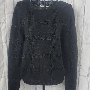 Ann Katrine Vintage Part Wool Beaded Black Crew Neck Sweater